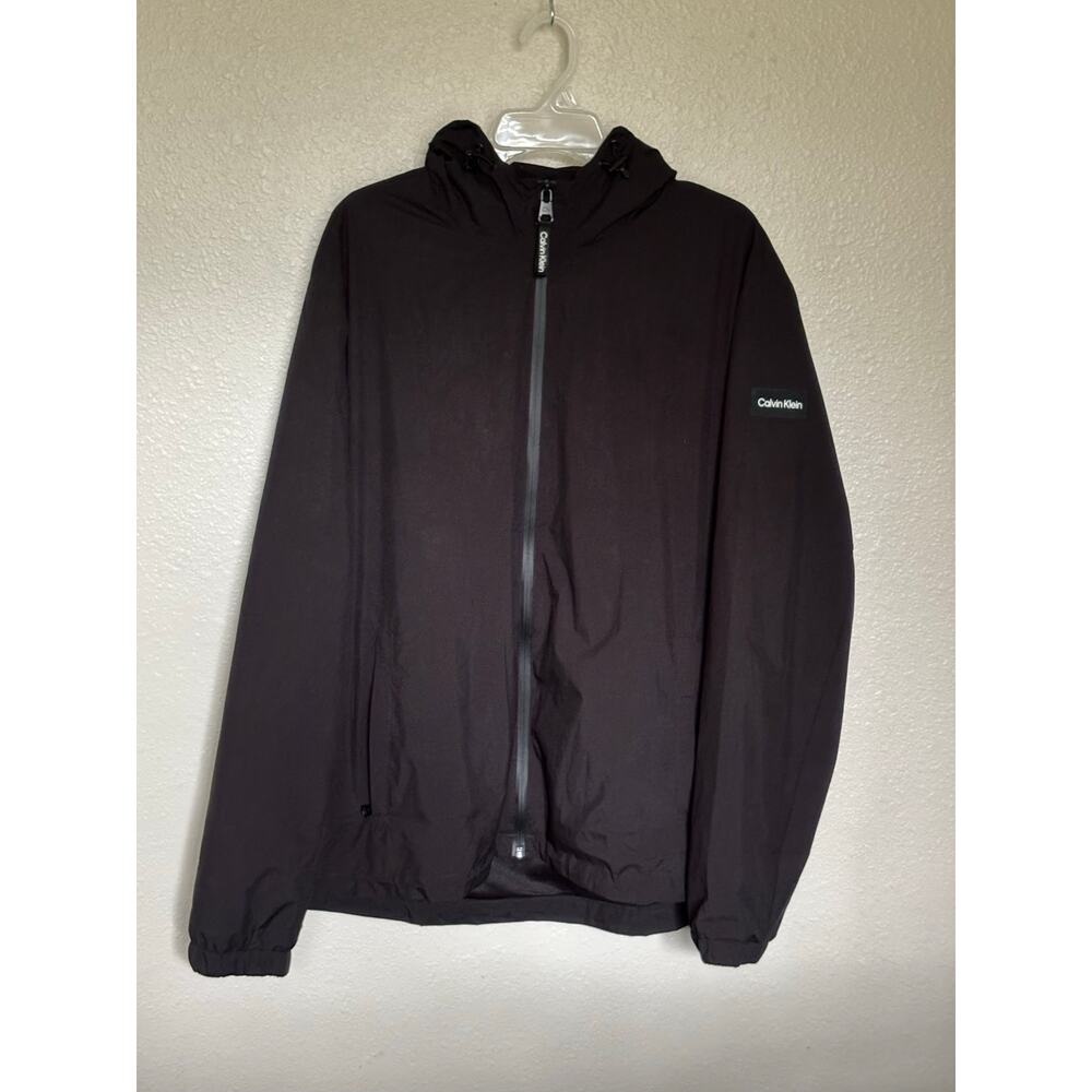 Men’s Calvin Klein Black Hooded Windbreaker Jacket Coat Mesh Lined, size XL